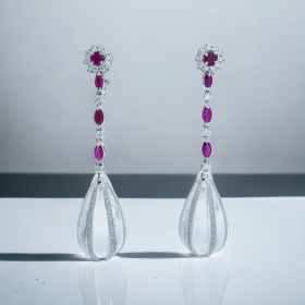 Boucles d'oreilles pendantes Pétale - Or rose et diamants